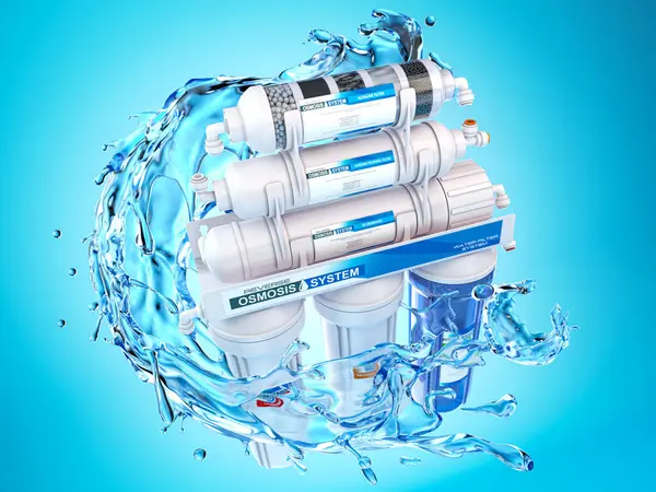 Reverse Osmosis Water Purification System Water Splashes Blue Background Water Stock Image