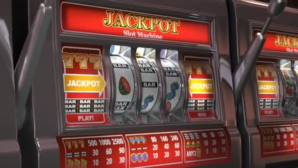 卡西诺老虎机排成一排赌博 无限循环3D视频动画 — 图库视频影像