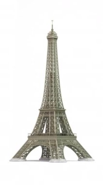 Fransa ve Paris 'in sembolü Eyfel kulesi beyaza izole edilmiş. döngü 3d video animasyonu
