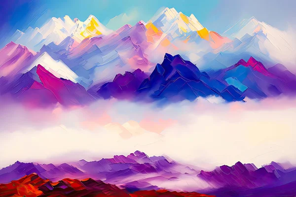 Contemporary Digital Oil Painting of Mountain Landscape in Artistic and Vibrant Colors, Generative AI