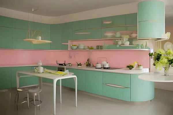 Creative Pastel Color Elegant Kitchen Interior Design, Peculiar