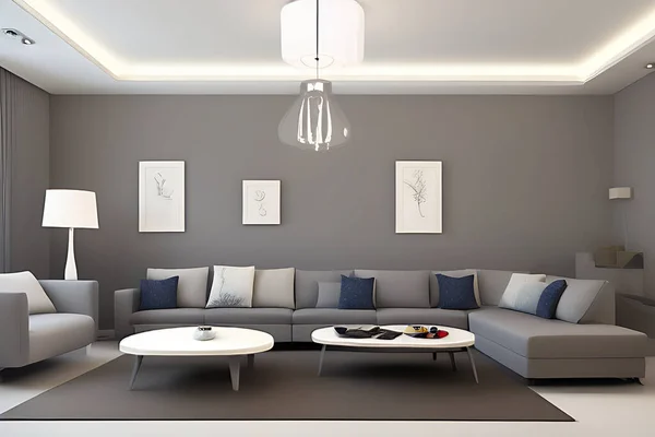 Creative Drawing Room, Wall Paint Color Primer Gray with Sofa