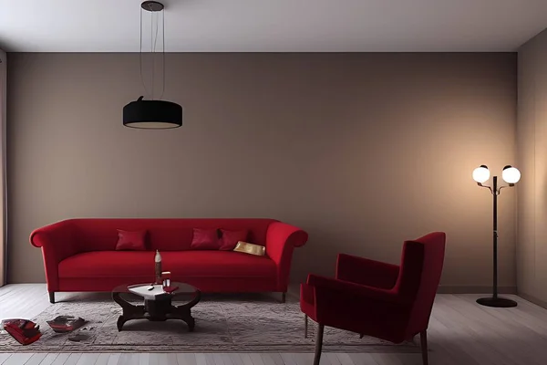Creative Drawing Room, Wall Paint Color Brown Red with Sofa