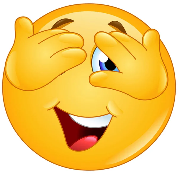 Happy Emoji Emoticon Bedekken Ogen Gluren Wachten Een Verrassing — Stockvector