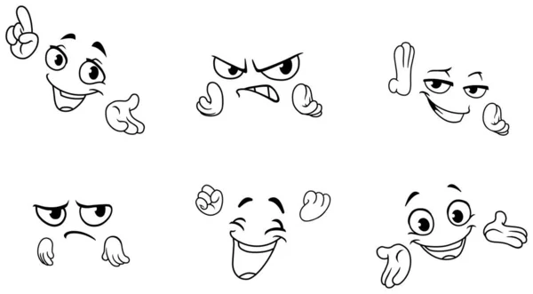Dibujos Animados Expresiones Faciales Gestos Mano Conjunto Arte Línea Ilustraciones De Stock Sin Royalties Gratis