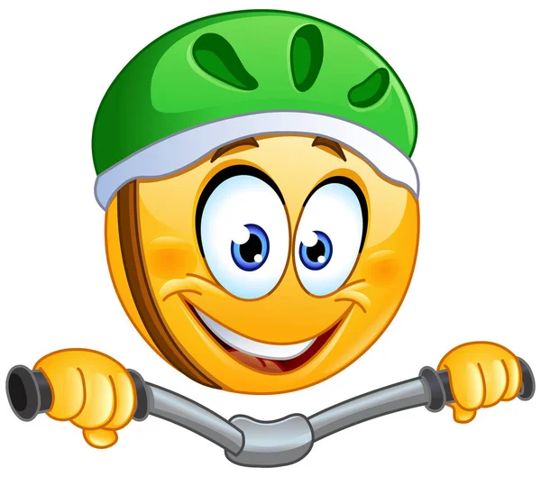 Glückliches Emoji Emoticon Mit Helm Und Fahrrad — Stockvektor