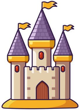 Cute castle icon with yellow flags