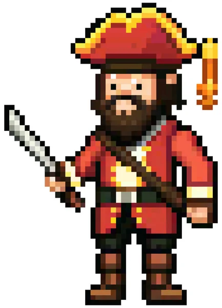 剣を持った海賊キャラクターの8ビットピクセルアート — ストックベクタ