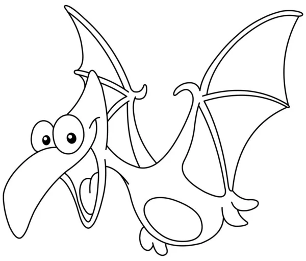 Outlined Pterodactyl Dinosaur Flying Vector Line Art Illustration Coloring Page — Stock Vector