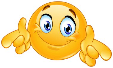 Mutlu emoji simgesi çift başparmak göstererek ve doğrudan izleyiciyi işaret ederek