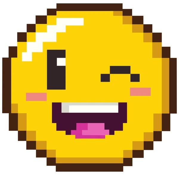 8Bit Pixel Művészet Egy Boldog Emoji Emotikon Kacsintás — Stock Vector