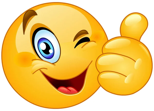 Emoticon Feliz Emoji Piscando Mostrando Polegar Para Cima Como Gesto —  Vetores de Stock