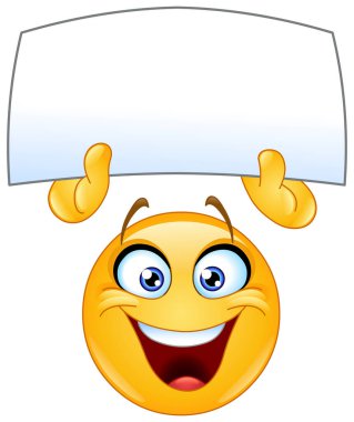 Mutlu emoji ifadeleri boş bir işaret tutuyor.