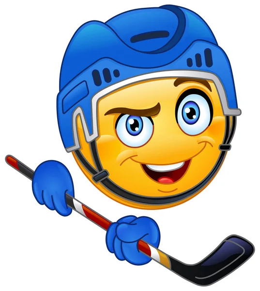 Glücklicher Hockey Emoji Spieler Mit Helm Der Einen Stock Hält Vektorgrafiken