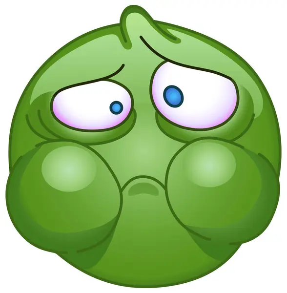 Больной Зеленый Смайлик Надутыми Щеками Сдерживающий Рвоту Стоковая Иллюстрация