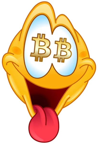 Boldog Emoji Emotikon Bitcoin Jelek Szemében Kinyújtja Nyelvét Stock Vektor