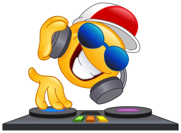 Happy Emoji Emoticon Met Hoofdtelefoon Zonnebril Elektronische Muziek Afspelen Mixen Vectorbeelden