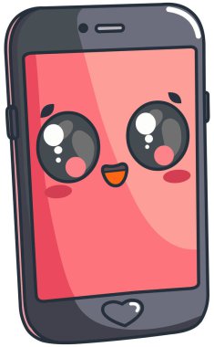 Chibi tarzında mutlu kız akıllı telefon karakteri