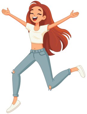 Mutlu kız dans ediyor ya da birine sarılıyor.