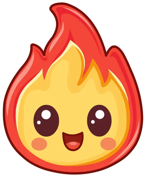 Kawaii Tarzında Mutlu Ateş Karakteri Vektör Grafikler