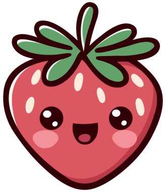 Kawaii tarzında mutlu çilekler.