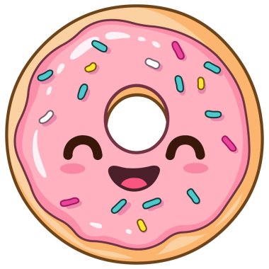 Kawaii usulü pembe jöleli ve renkli şekerli kawaii çöreği.