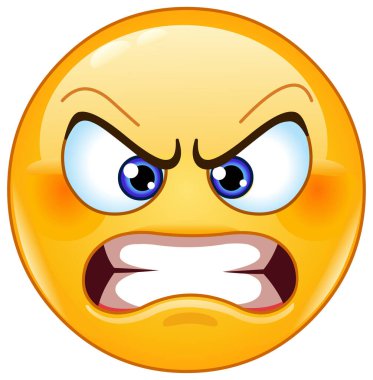 Kızgın surat emojisi, dişlerini sıkarak öfkeli bir ifade gösteriyor.
