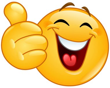 Gülen emoji simgesi, el işareti gibi baş parmağını kaldırıyor.