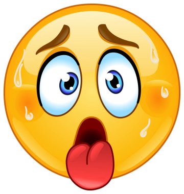 Ter damlaları, dil ve kızarmış bir ifadeyle seksi yüz emojisi.