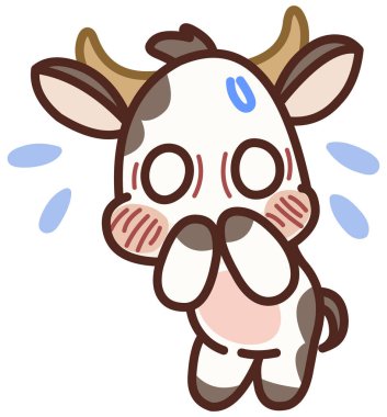 Şirin bir chibi ineği kawaii tarzında gülüyor.