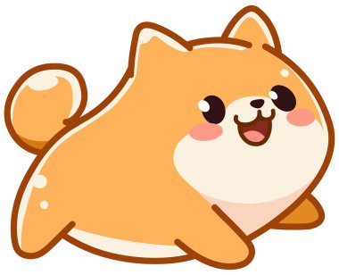 Mutlu, tombul Pomeranya köpeği Kawaii tarzında koşuyor.