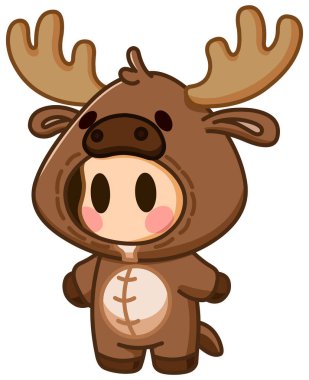 Yüzü kızaran geyik kostümlü şirin bir çocuk.