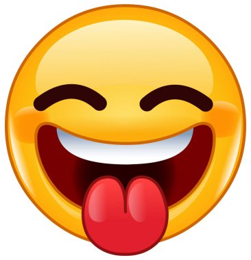 Emoji 'nin gülüşü, gözleri kapalı ve dili açık.
