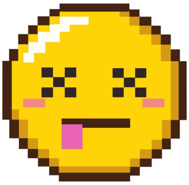 8-bit piksel resim sarı top X gözlü bir ifade, bir dil dışarı fırlamış, ölü ya da bitkin bir titreşim iletiyor