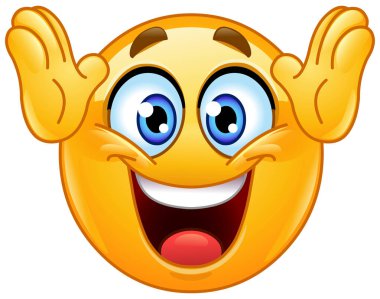 Mutlu emoji ifadeleri, coşku ve coşkuyu ifade eden ellerle.