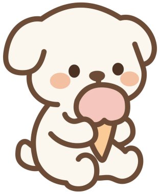 Tatlı beyaz köpek dondurma yiyor.