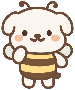 Kanatları ve antenleri olan arı kostümü giyen sevimli beyaz köpek.