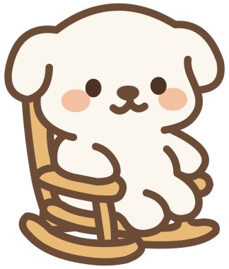 Şirin beyaz köpek sallanan bir sandalyede sakince oturuyor.