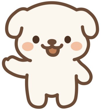 Sevimli beyaz köpek mutlu bir gülümsemeyle selam veriyor.