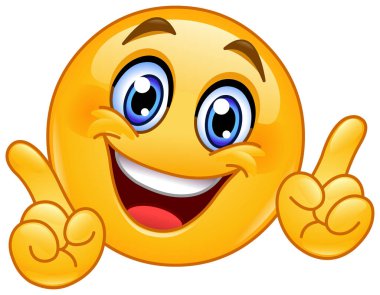 Mutlu emoji simgesi her iki işaret parmağını yukarı kaldırır, dikkat çeker ya da müzik eşliğinde dans eder