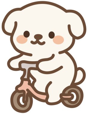 Bisiklet süren şirin beyaz köpek yavrusu.