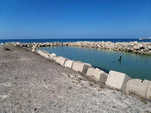 Concrete Block Dam Water Intake Channel Desalination Sea Water Kazakhstan — Stok fotoğraf