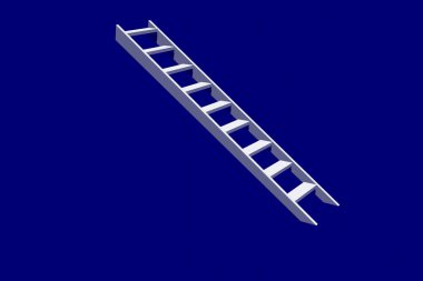 Adark Blue arka planında hafif merdiven. Üç Boyut.