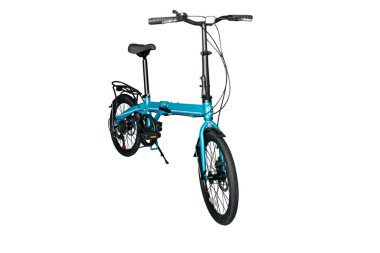 Katlanan kompakt bisiklet. Yakın plan. Beyaz arkaplanda izole.