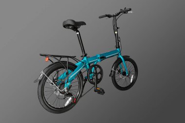 Katlanan kompakt bisiklet. Yakın plan. Gri arkaplanda izole.