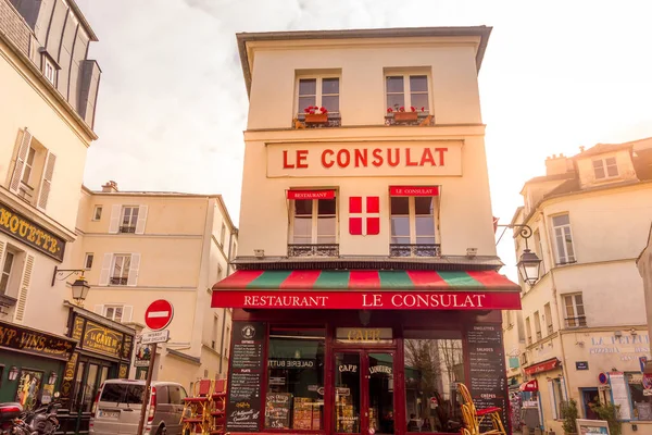 Paris Fransa Mart 2023 Montmartre Konsolosluğu Geleneksel Bölge Kafeleri Restoranları — Stok fotoğraf