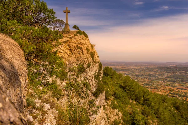 Cruz Piedra Del Monasterio Santuario San Salvador Felanitx Alcudia Mallorca —  Fotos de Stock