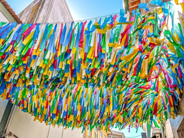 Rubans Multicolores Décorant Les Rues Aveiro Portugal — Photo