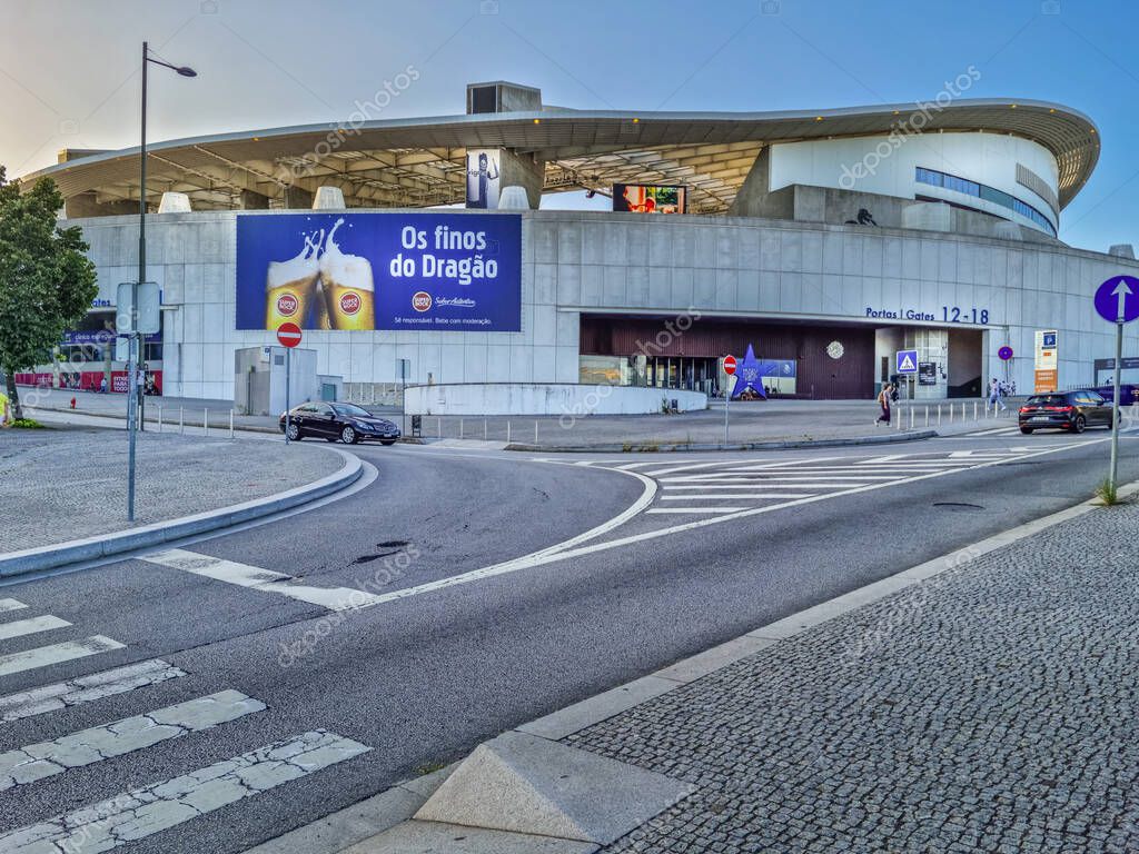 Porto, Portugal - 9 August, 2023: View of the Porto FC stadium. The Estadio do Dragao (Dragon Stadium) is the third largest football stadium in Portugal.