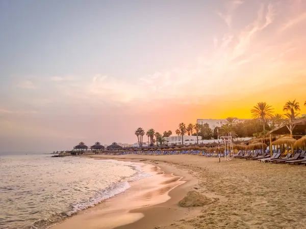 突尼斯Hammamet海滩的景观 图库图片